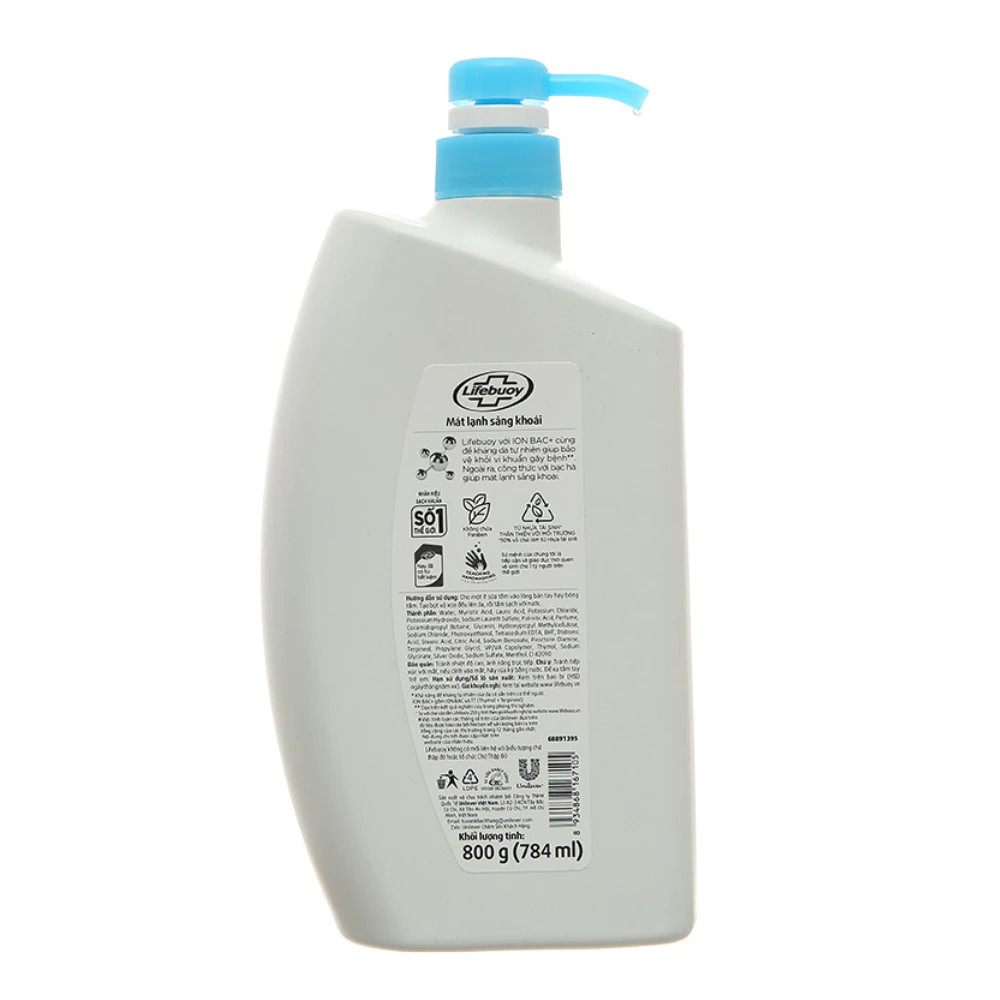 Sữa tắm Lifebuoy mát lạnh sảng khoái với bạc hà 800g