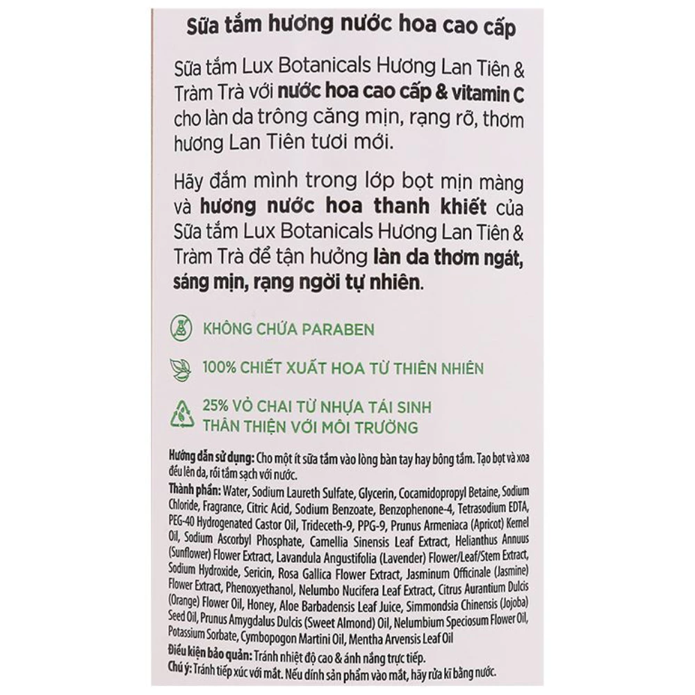 Sữa tắm Lux Botanicals hương lan tiên và tràm trà 570g