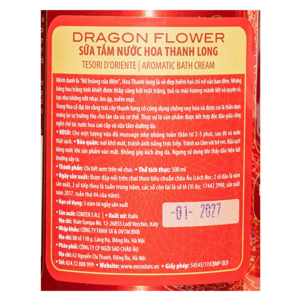 Sữa tắm nước hoa Tesori d'Oriente hương thanh long 250ml/500ml