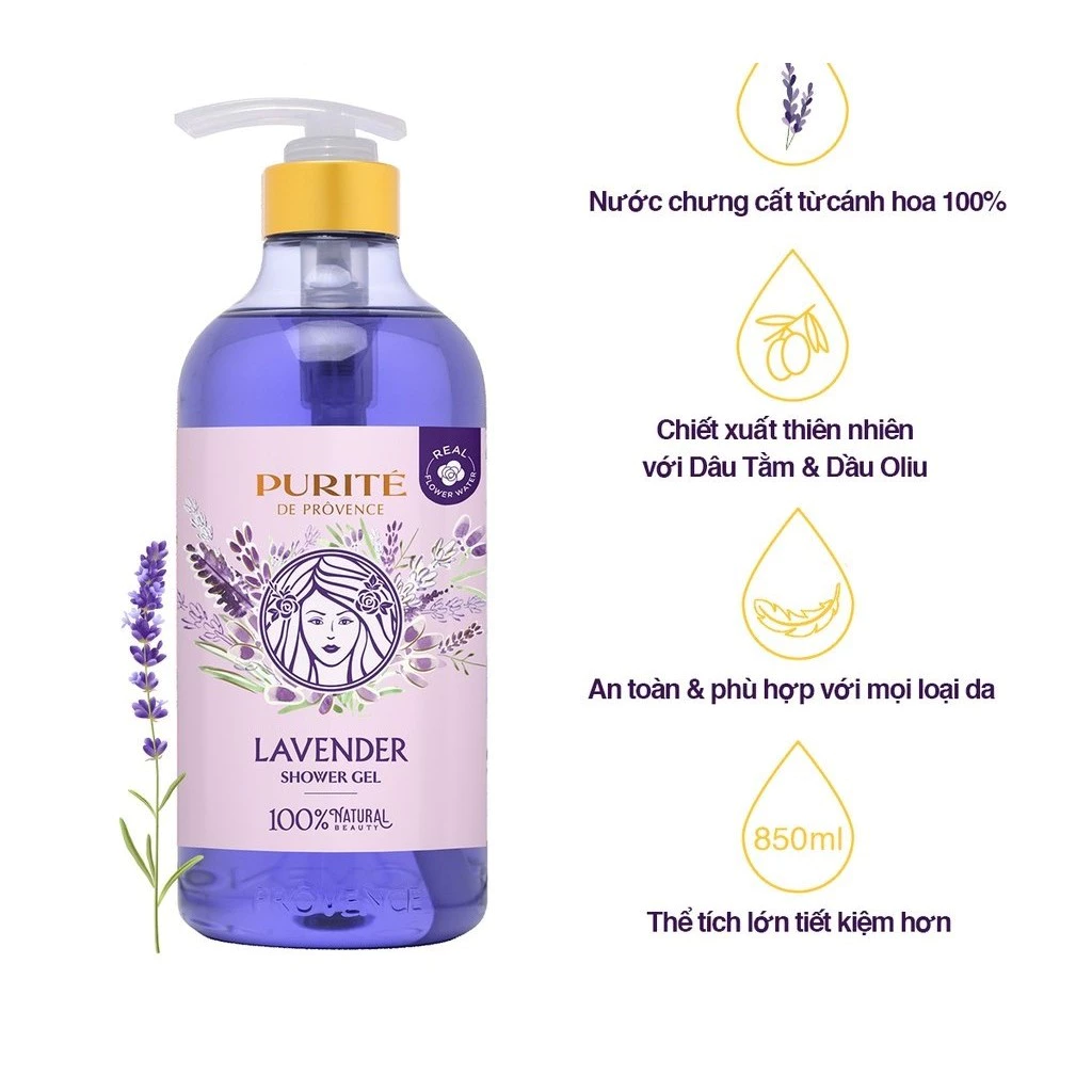 Sữa tắm Purité thư giãn da hương hoa Oải Hương 850ml