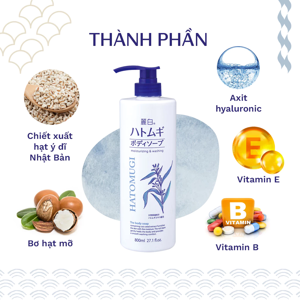 Sữa tắm SHC Hatomugi cấp ẩm & dưỡng da sáng mịn 800ml