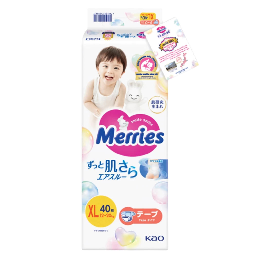 Tã dán/quần Merries nhập khẩu Nhật Bản size NB76/S70/M56/L48/XL40/M52/L44/XL38/XXL26 cho bé từ dưới 5kg - 28kg