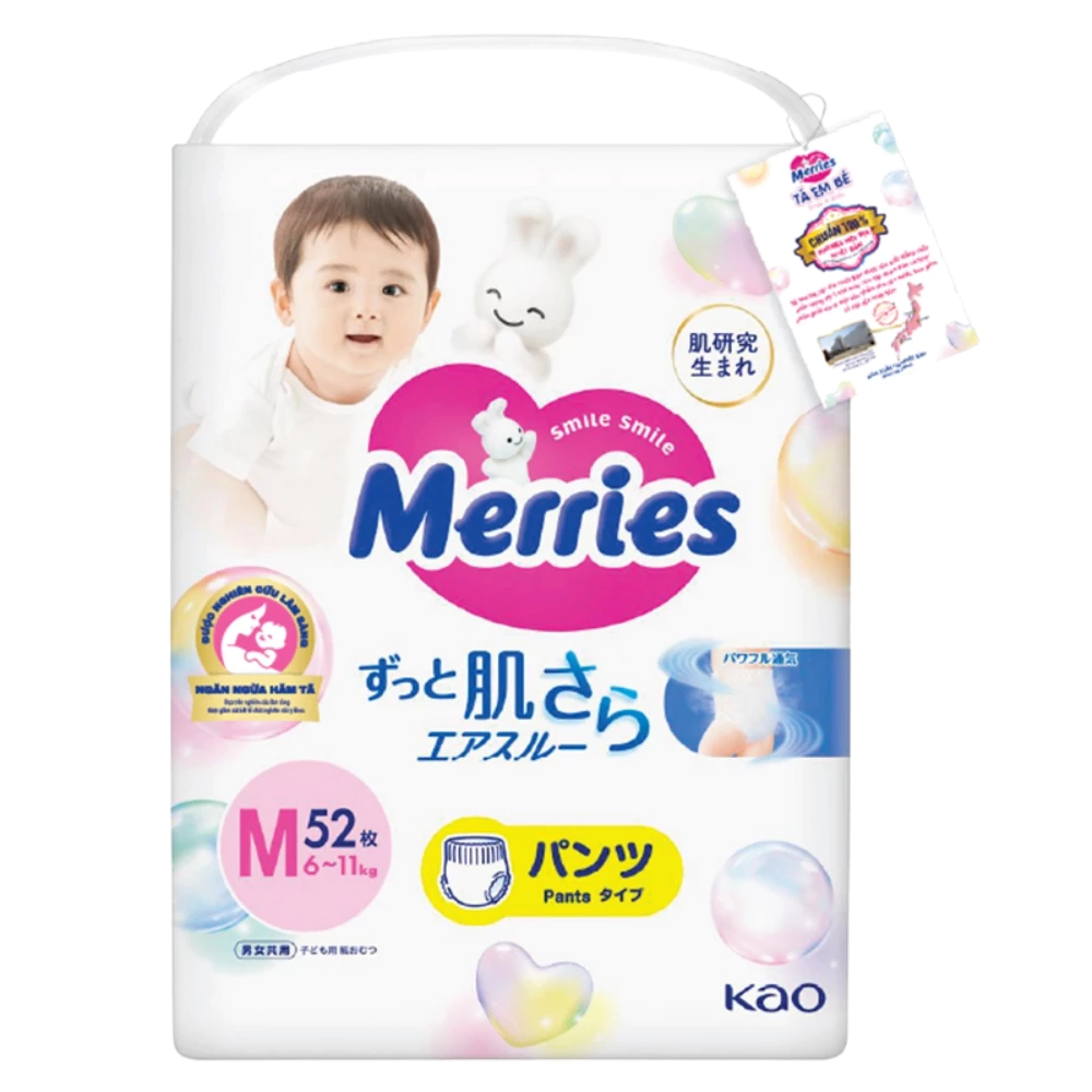 Tã dán/quần Merries nhập khẩu Nhật Bản size NB76/S70/M56/L48/XL40/M52/L44/XL38/XXL26 cho bé từ dưới 5kg - 28kg