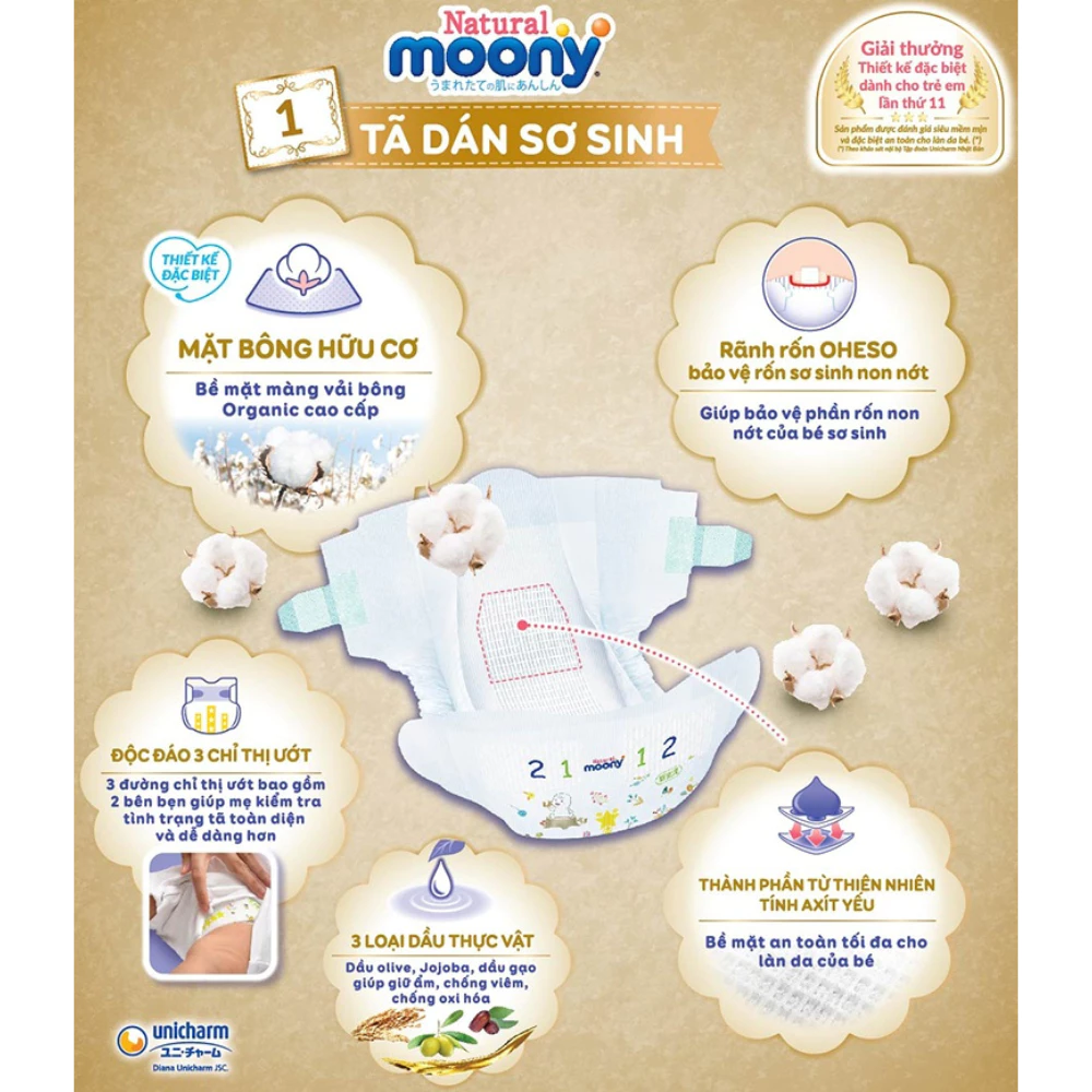Tã dán/quần Moony Natural size NB66/M46/L38/L36/XL32 cho bé từ sơ sinh đến 22kg