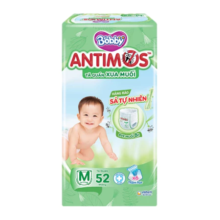 Tã quần Bobby Antimos xua muỗi size M 52/L 50 + 2/XL 48 + 4/XXL 46 + 6 Miếng dành cho bé từ 6 - 25kg