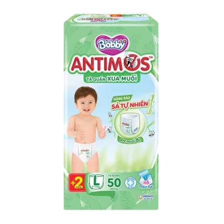 Tã quần Bobby Antimos xua muỗi size M 52/L 50 + 2/XL 48 + 4/XXL 46 + 6 Miếng dành cho bé từ 6 - 25kg