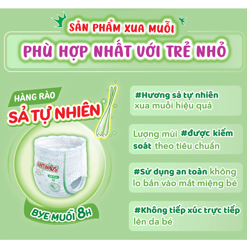 Tã quần Bobby Antimos xua muỗi size M 52/L 50 + 2/XL 48 + 4/XXL 46 + 6 Miếng dành cho bé từ 6 - 25kg