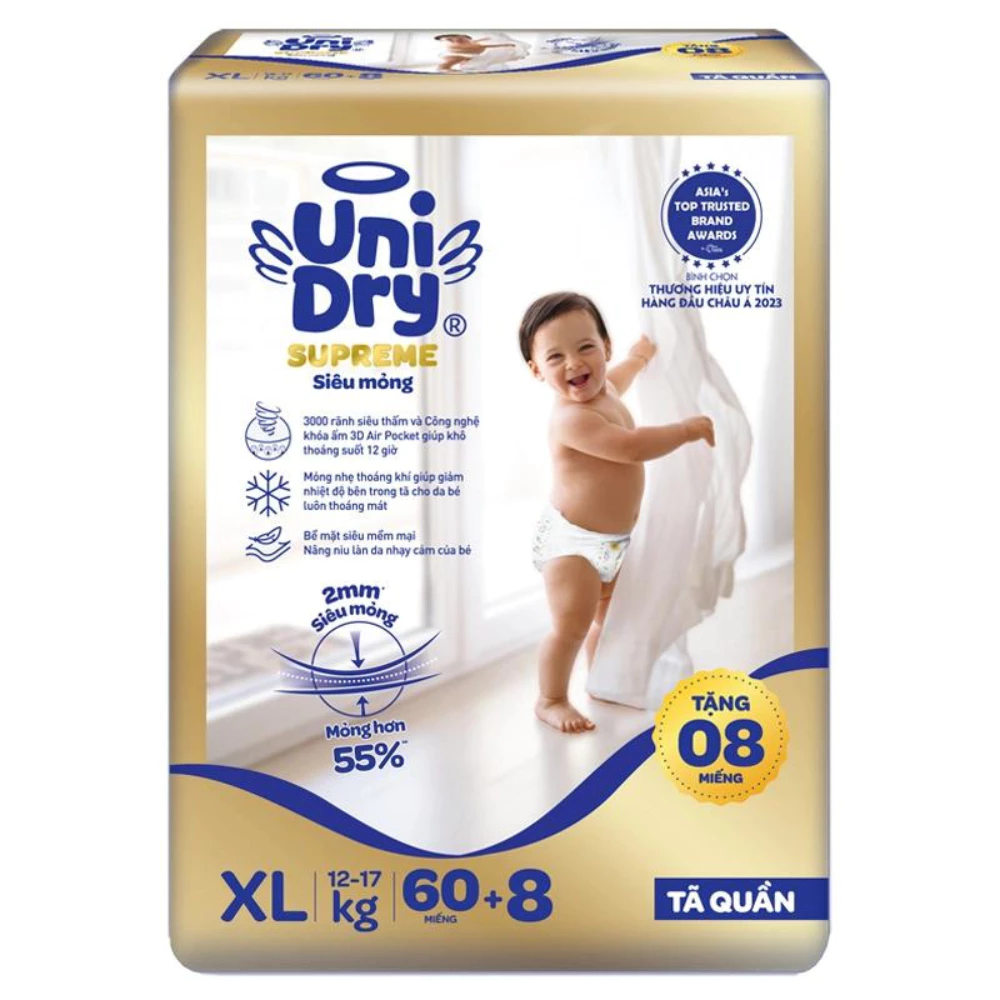 Tã quần Unidry Superme Thin & Soft size M76/L68/XL60/XXL54 cho bé từ 6 - 25kg