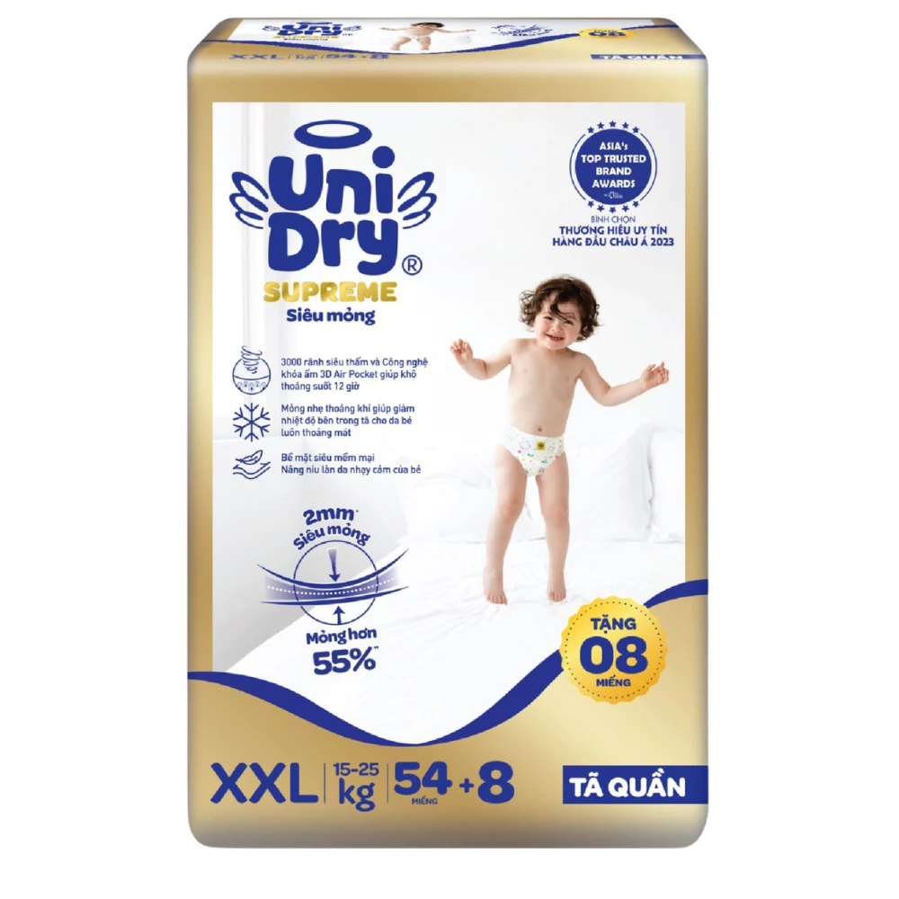 Tã quần Unidry Superme Thin & Soft size M76/L68/XL60/XXL54 cho bé từ 6 - 25kg