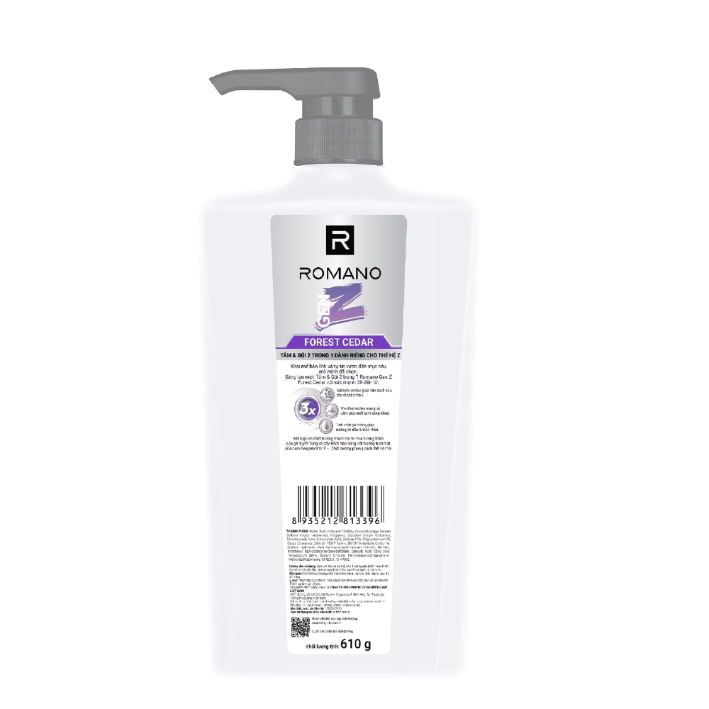 Tắm gội 2 trong 1 Romano Gen Z hương Forest Cedar 610g