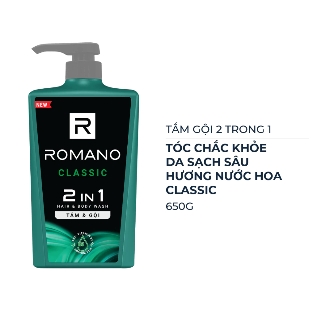 Tắm gội 2 trong 1 Romano hương nước hoa Classic 650g