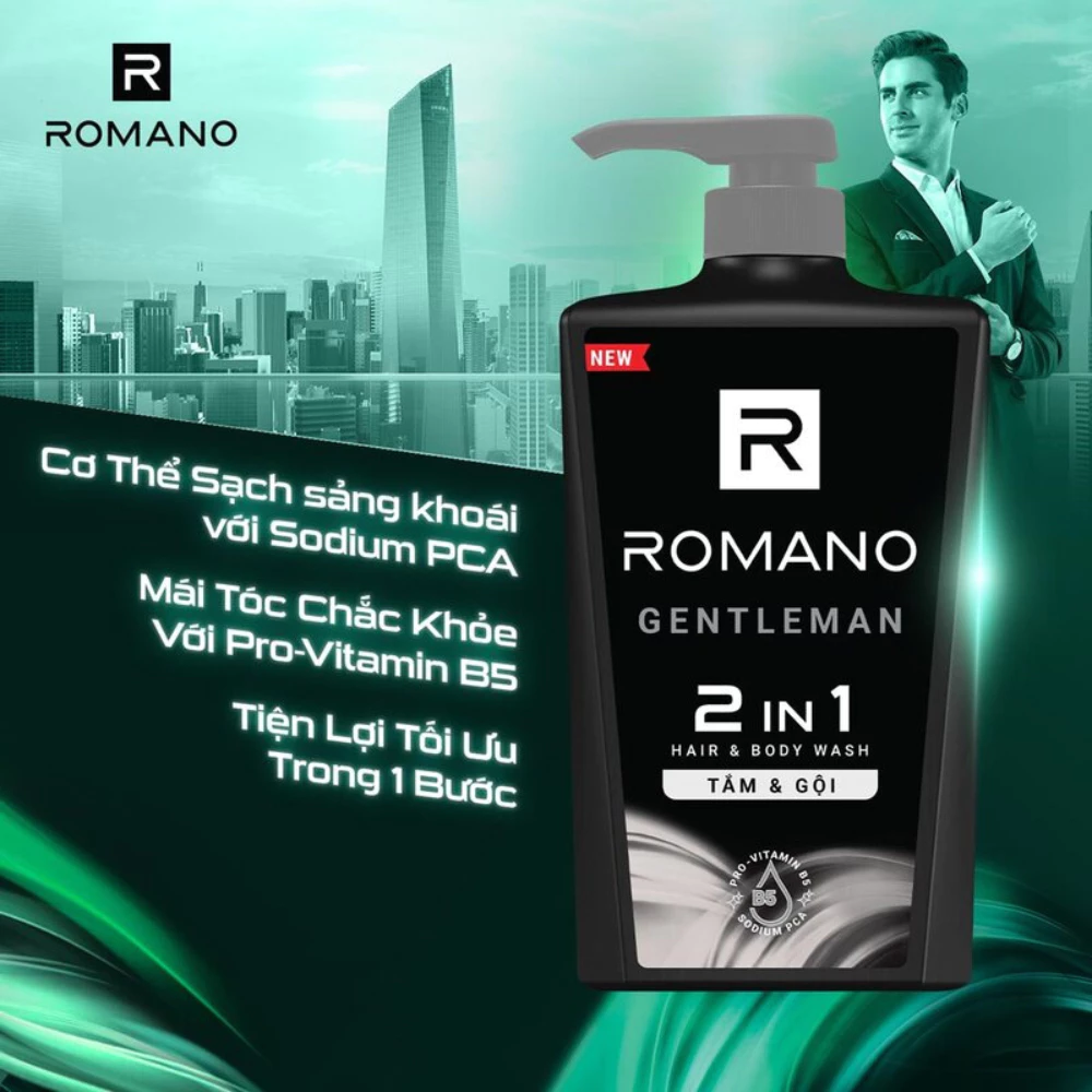 Tắm gội 2 trong 1 Romano hương nước hoa Gentleman 650g