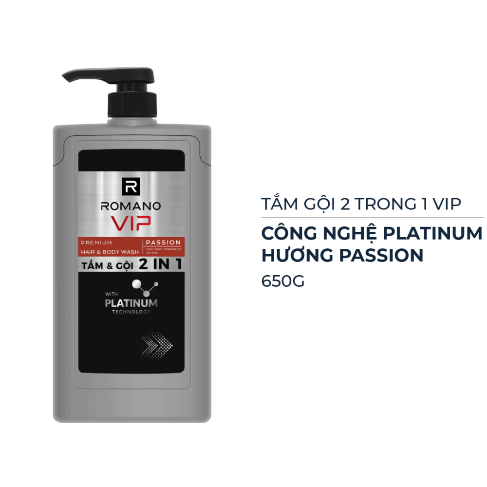 Tắm gội 2 trong 1 Romano Vip hương Passion 650g