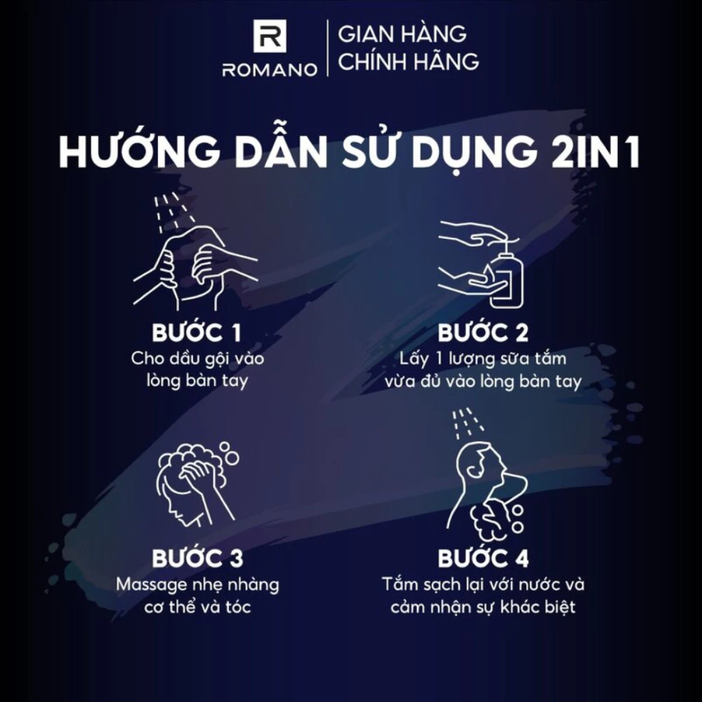 Tắm gội 2 trong 1 Romano Vip hương Passion 650g