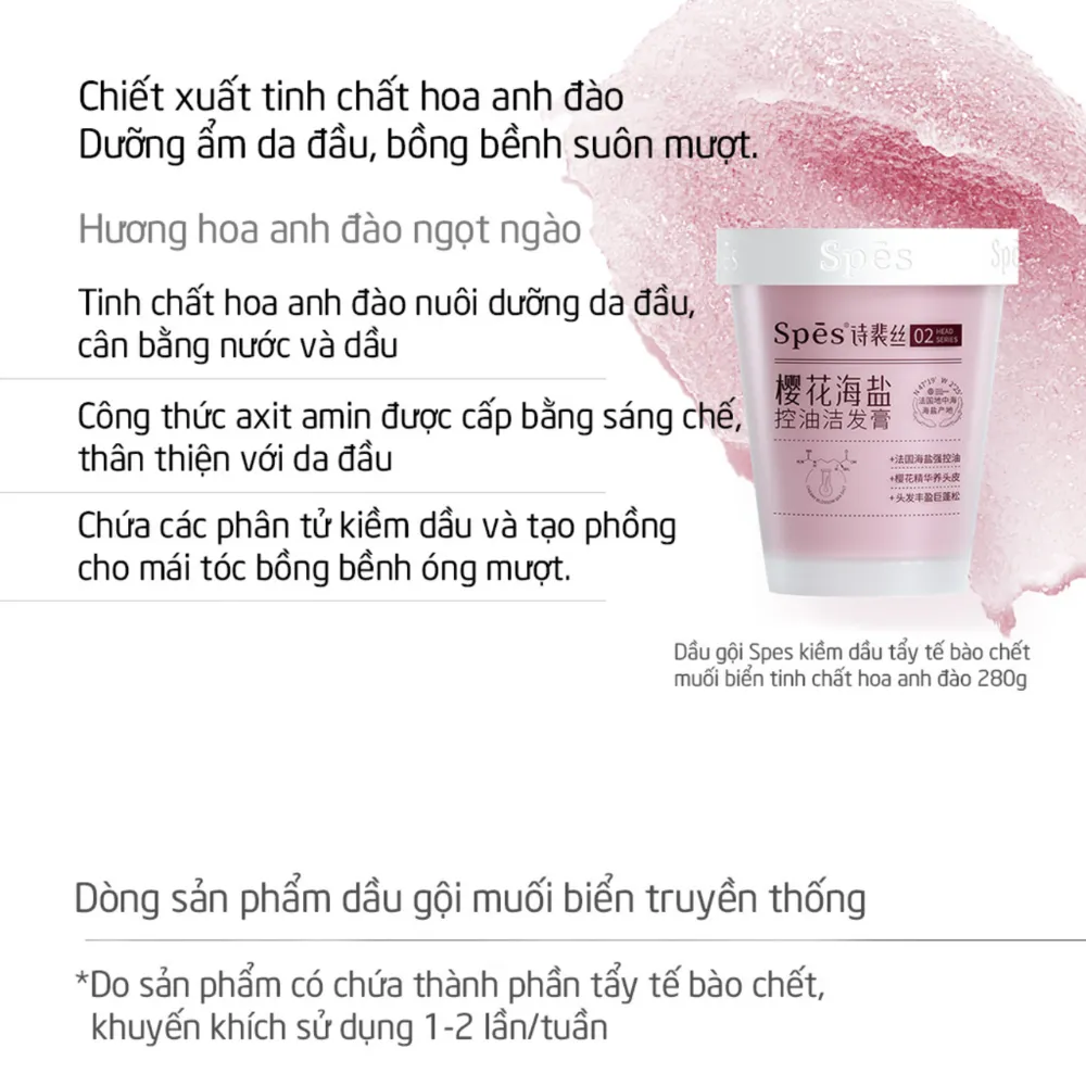 Tẩy tế bào chết da đầu muối biển Spes hương hoa Anh Đào 280g