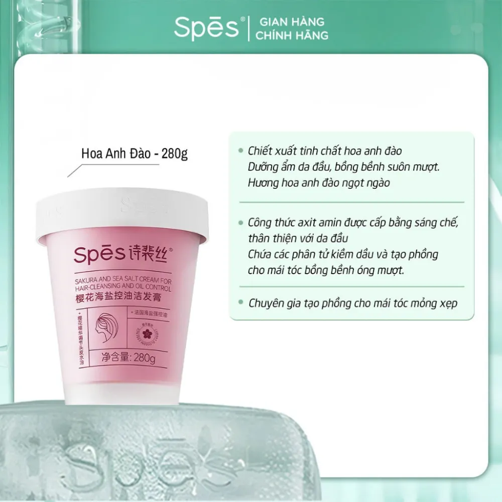 Tẩy tế bào chết da đầu muối biển Spes hương hoa Anh Đào 280g