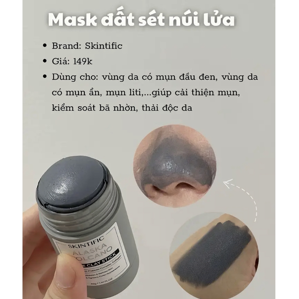 Thanh lăn mặt nạ đất sét Skintific tro núi lửa sạch sâu 40g