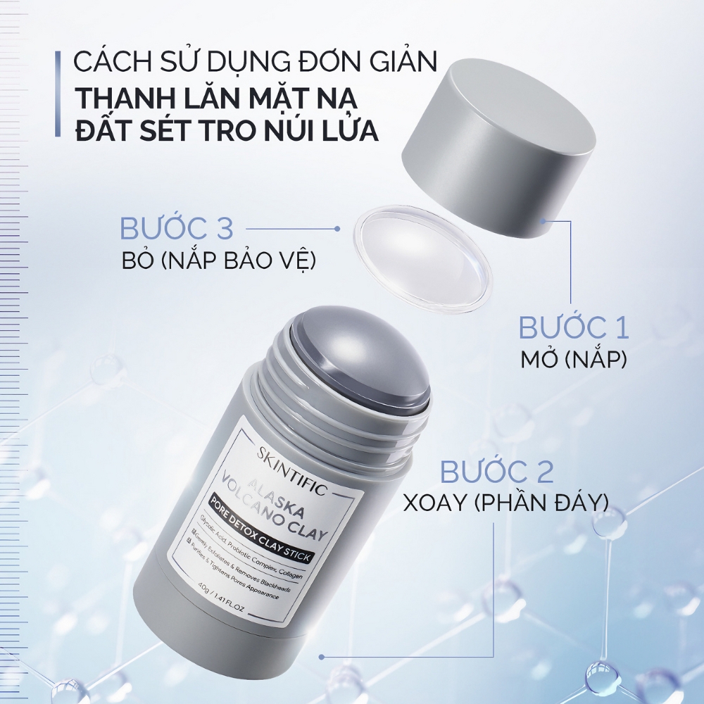 Thanh lăn mặt nạ đất sét Skintific tro núi lửa sạch sâu 40g