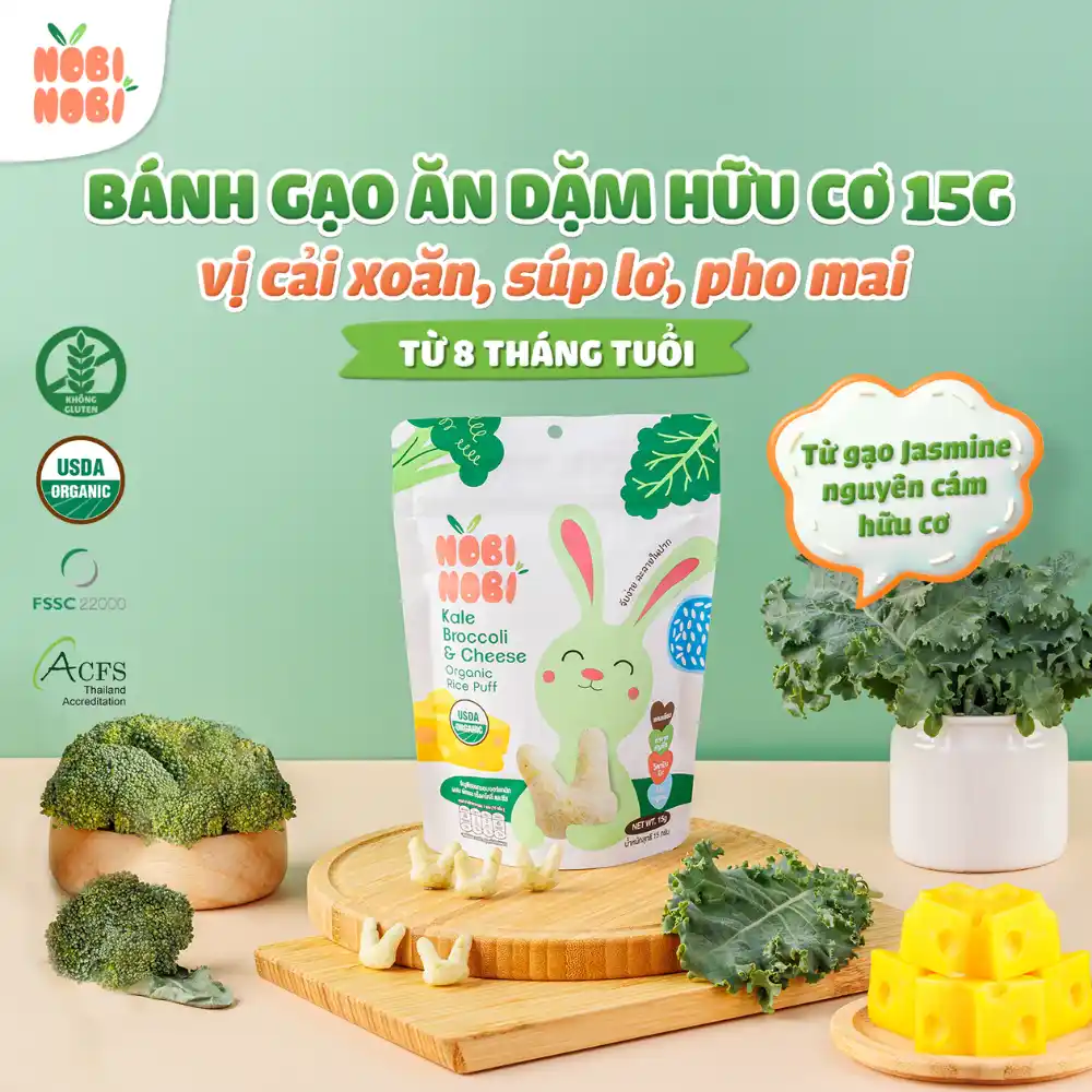 Thực phẩm bổ sung bánh gạo ăn dặm hữu cơ cho bé Nobi Nobi nhiều vị 15g dành cho bé từ 8 tháng tuổi trở lên