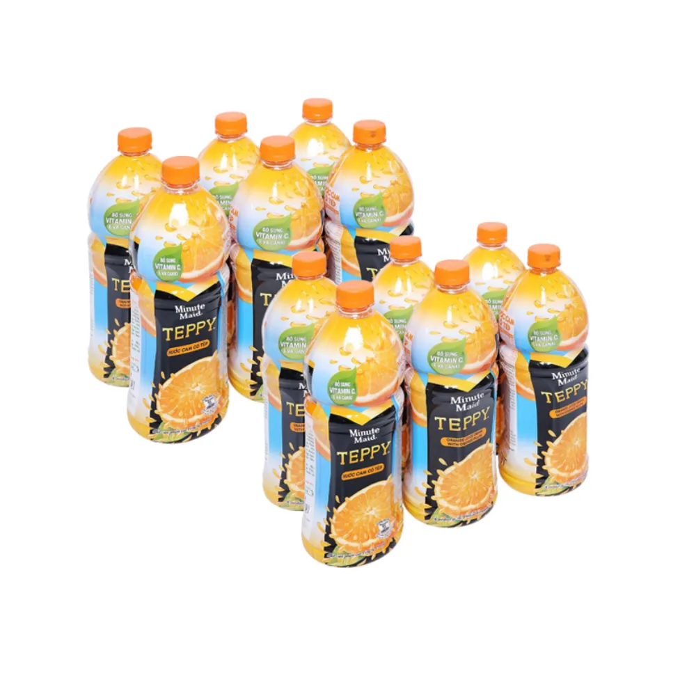 Thùng 12 chai nước cam có tép Teppy Minute Maid 1L