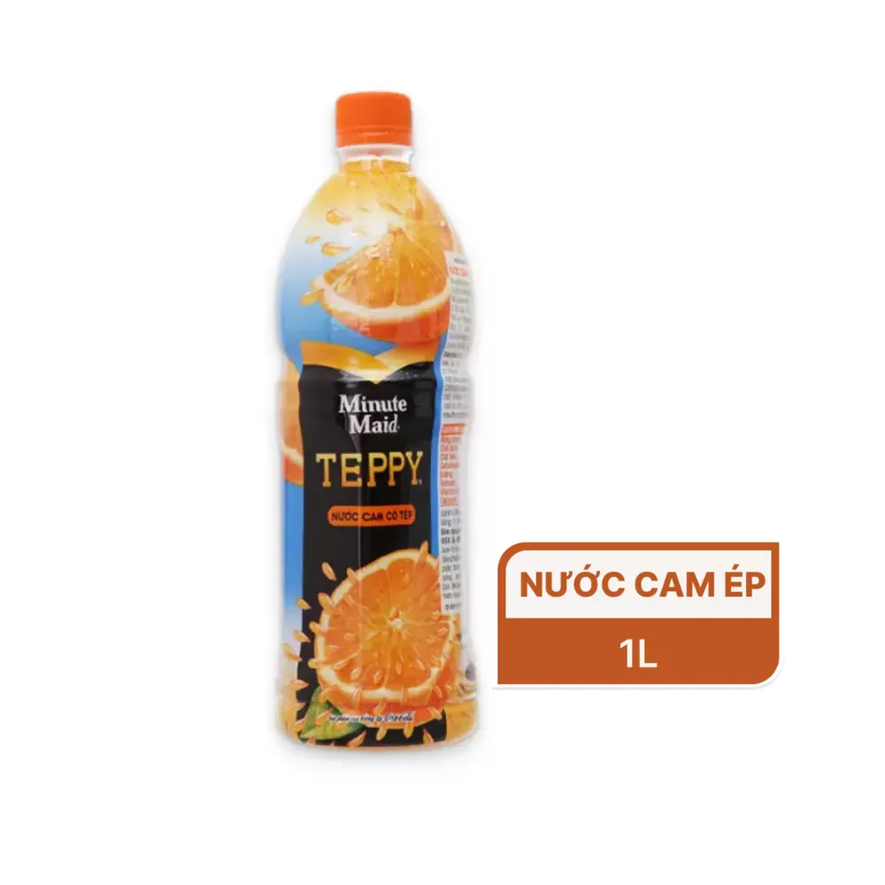 Thùng 12 chai nước cam có tép Teppy Minute Maid 1L