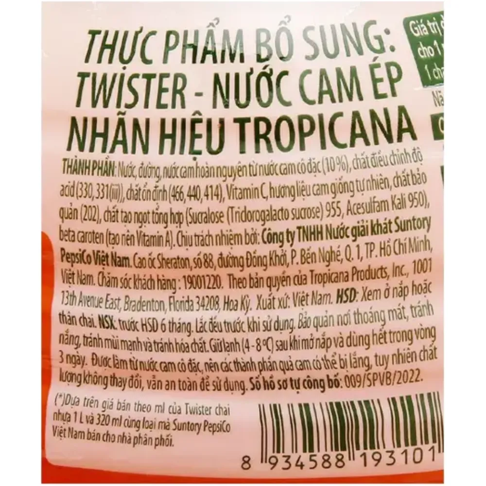 Thùng 12 chai nước cam ép Twister 1L