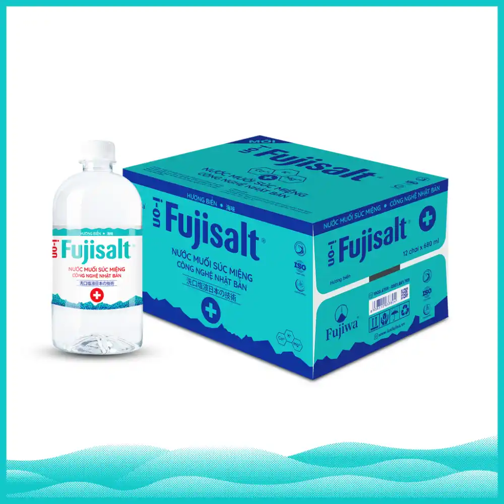 Thùng 12 chai nước muối súc miệng I-on Fujisalt the mát và biển 680ml