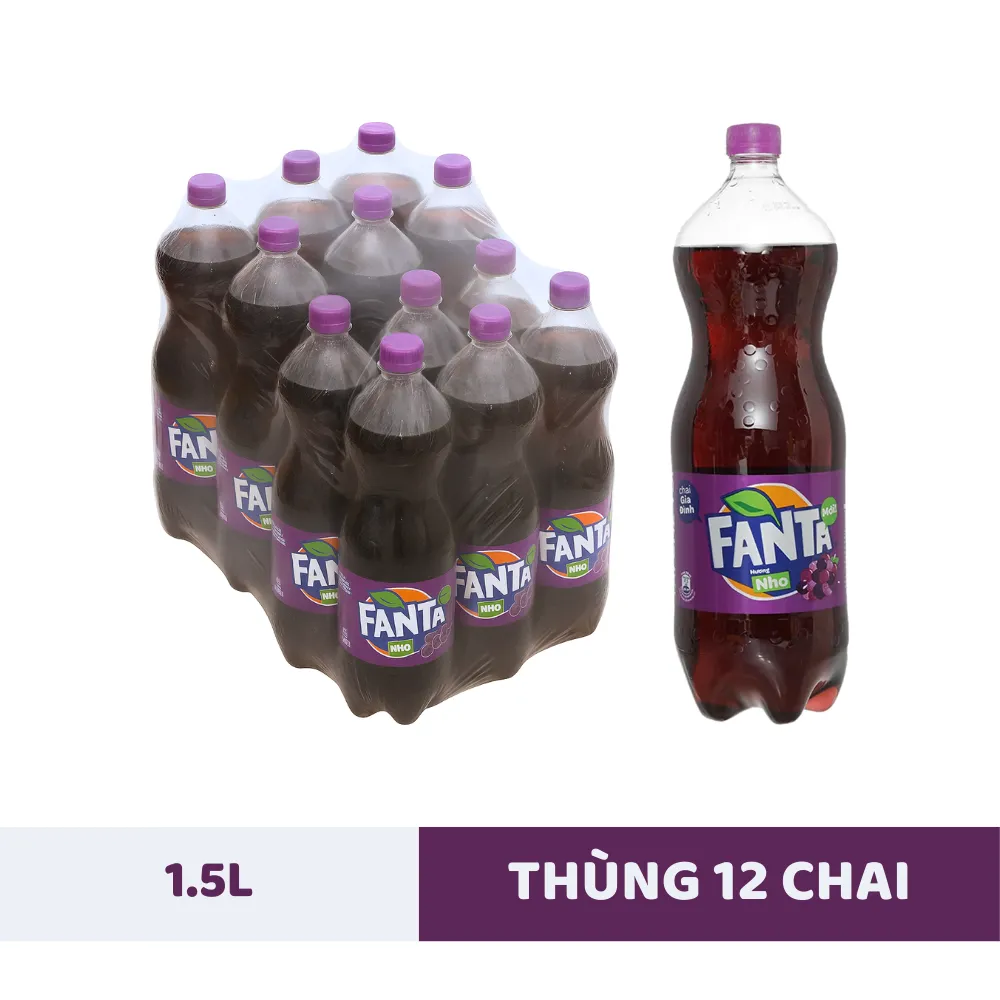 Thùng 12 chai nước ngọt Fanta nho 1.5L