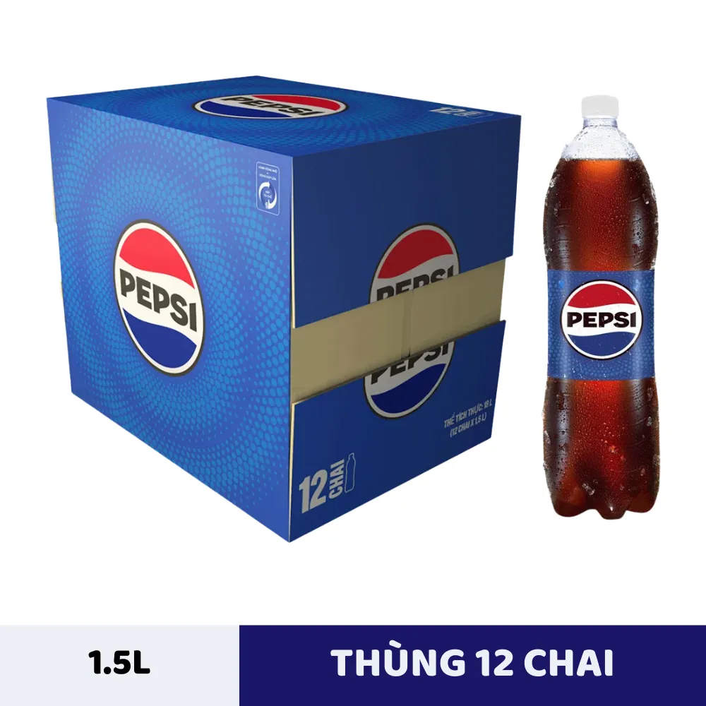 Thùng 12 chai nước ngọt Pepsi Cola 1.5L