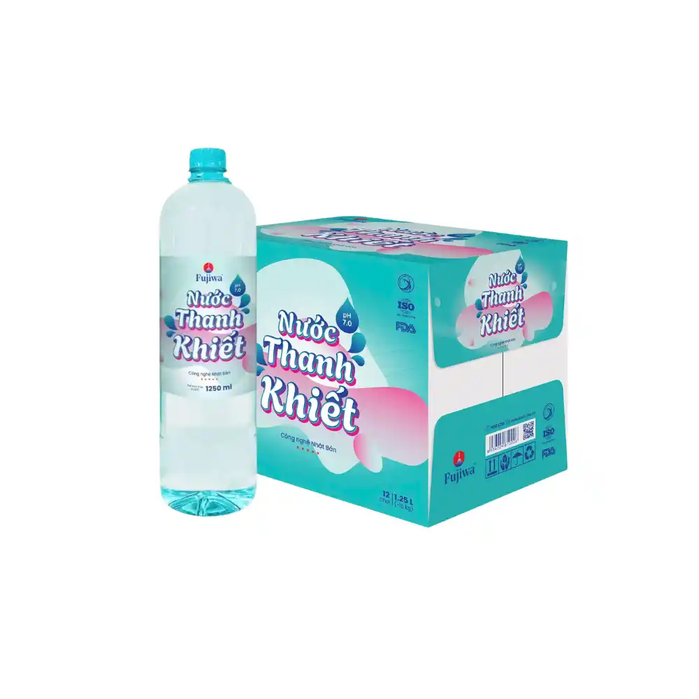 Thùng 12 chai nước thanh khiết pha sữa và uống thuốc Fujiwa 1.25L