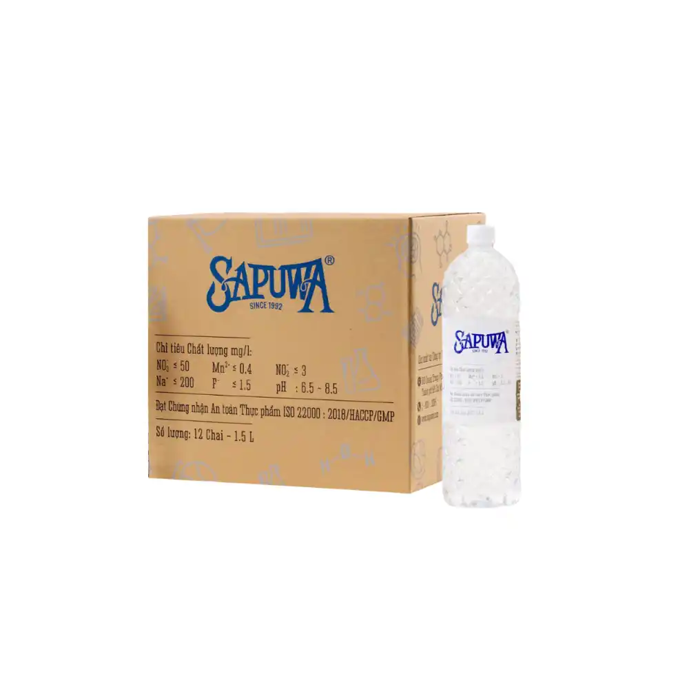 Thùng 12 chai nước uống tinh khiết Sapuwa 1500ml