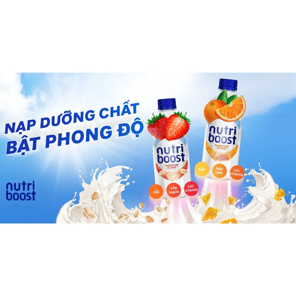 Thùng 12 chai sữa trái cây NutriBoost dâu và yến mạch 1L