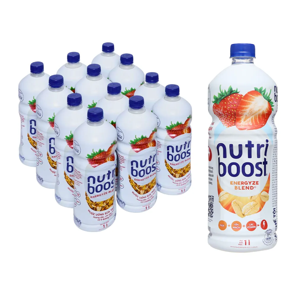 Thùng 12 chai sữa trái cây NutriBoost dâu và yến mạch 1L