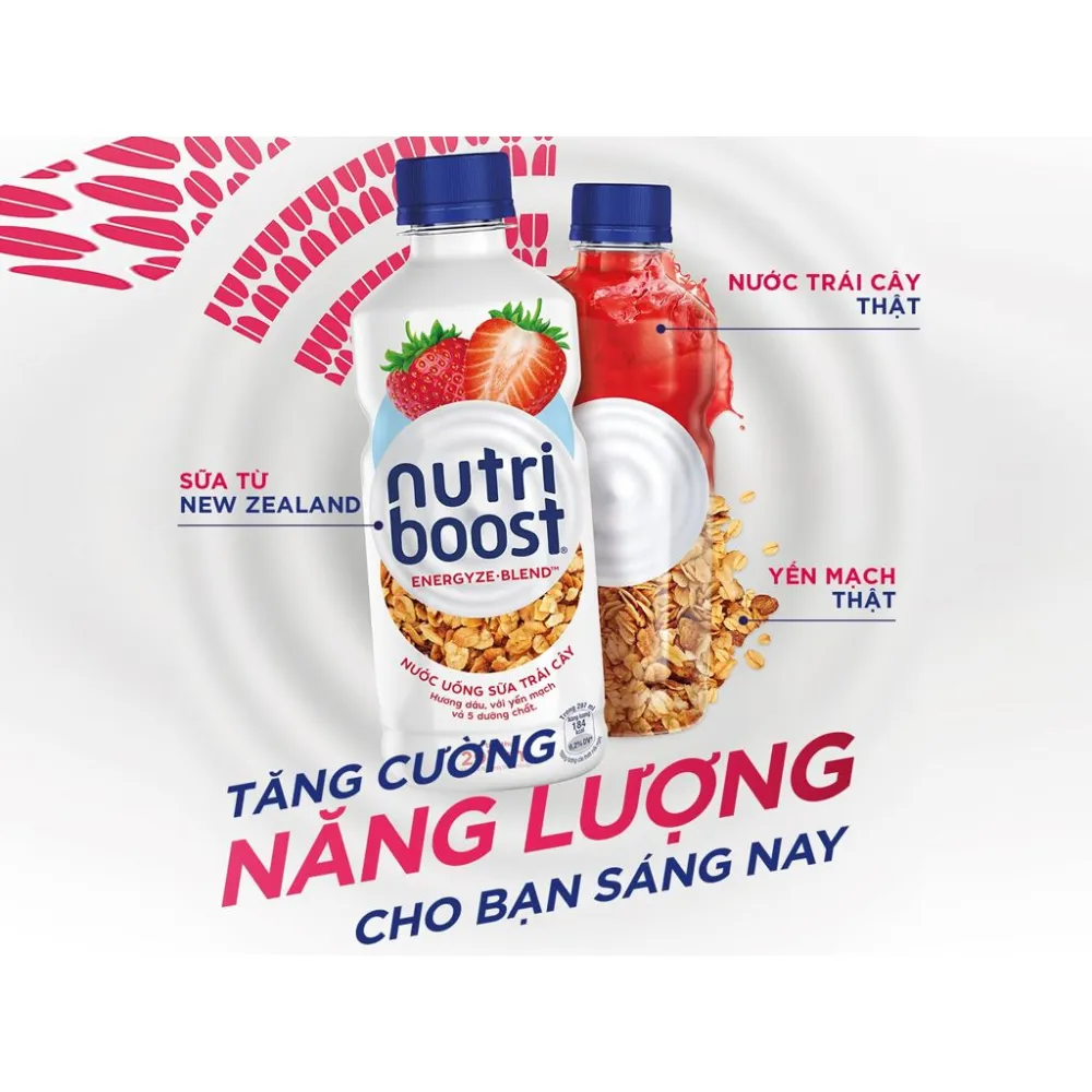 Thùng 12 chai sữa trái cây NutriBoost dâu và yến mạch 1L