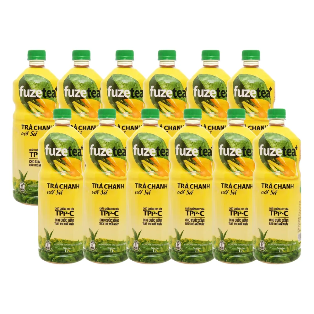 Thùng 12 chai trà chanh sả Fuzetea+ 1L