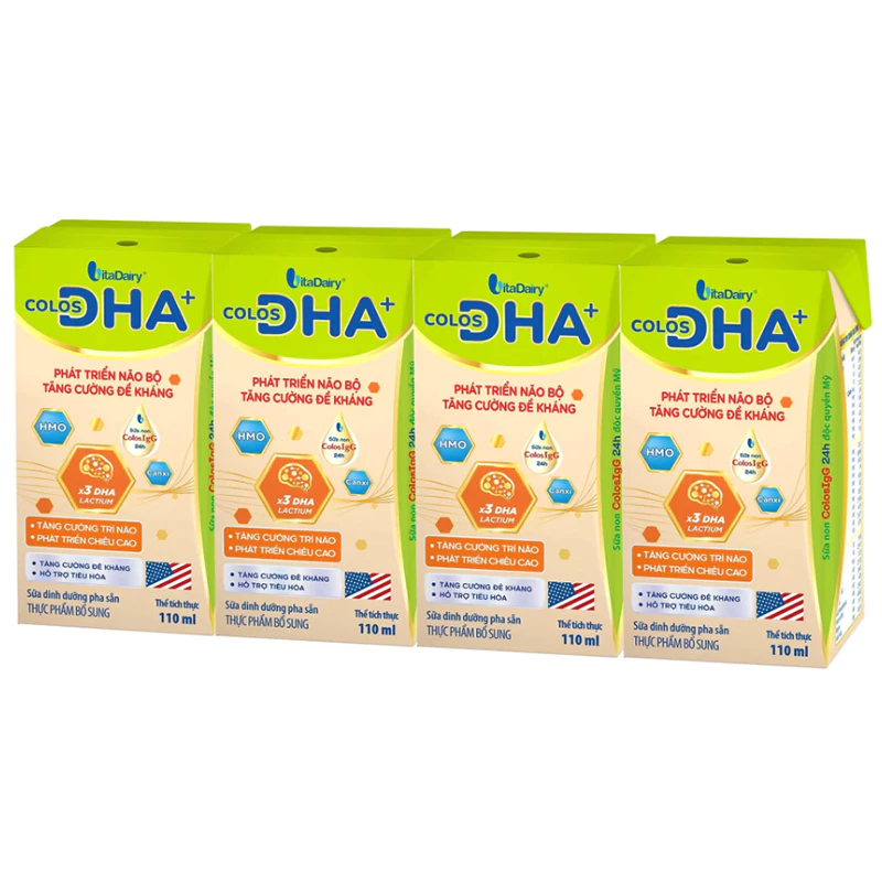 [Thùng 12 lốc] Sữa bột pha sẵn Colos DHA+ 110ml và 180ml (lốc 4 hộp)