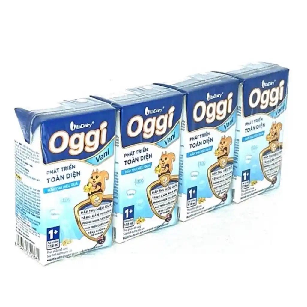 [Thùng 12 lốc] Sữa bột pha sẵn Oggi 1+ Vani 110ml và 180ml (lốc 4 hộp)