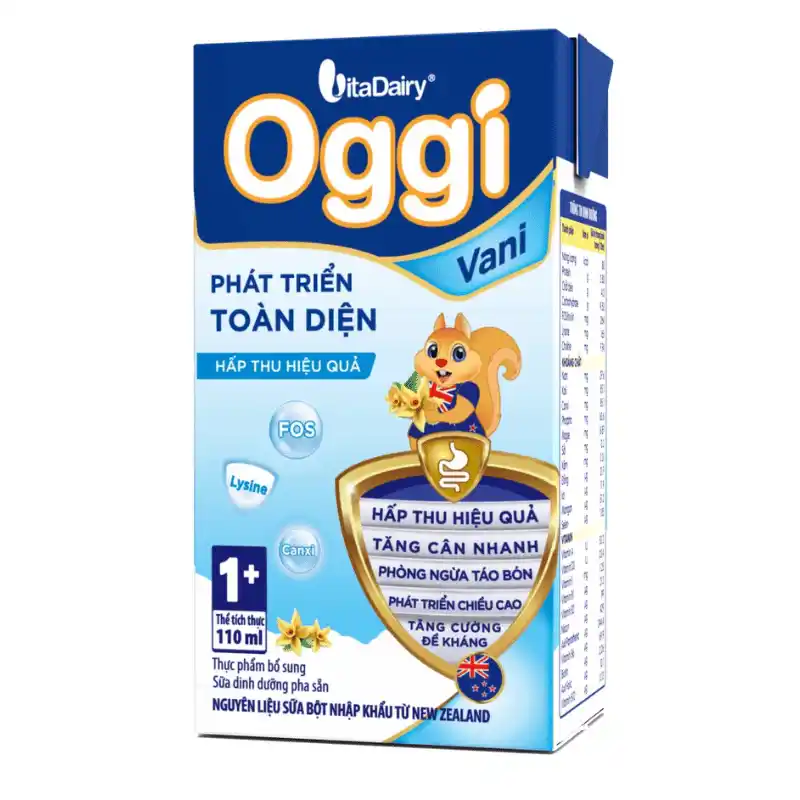 [Thùng 12 lốc] Sữa bột pha sẵn Oggi 1+ Vani 110ml và 180ml (lốc 4 hộp)
