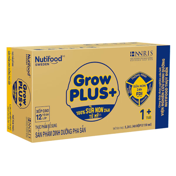 [Thùng 12 lốc] Sữa non pha sẵn Nutifood GrowPLUS+ vàng 110ml và 180ml (lốc 4 hộp)