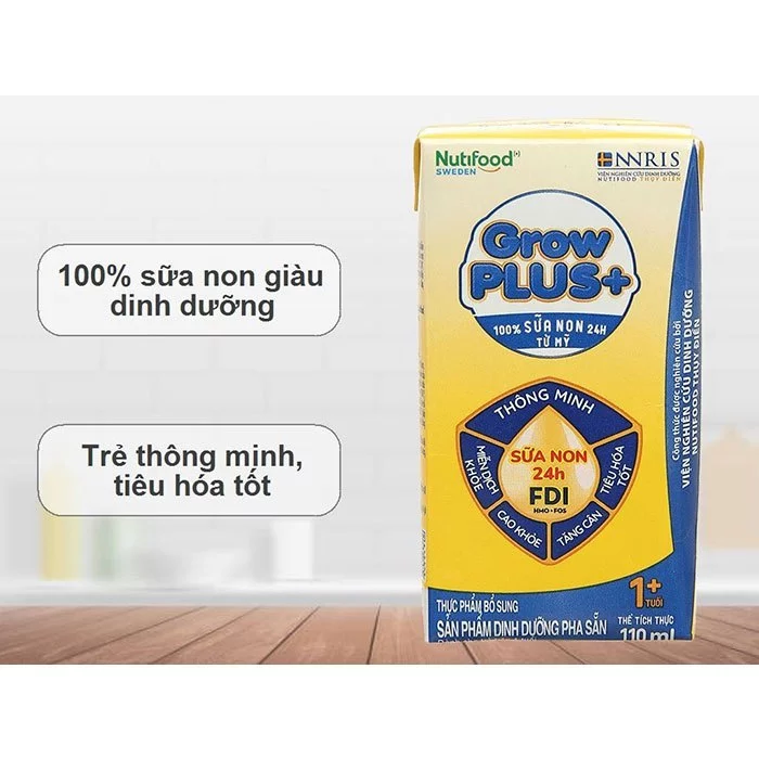 [Thùng 12 lốc] Sữa non pha sẵn Nutifood GrowPLUS+ vàng 110ml và 180ml (lốc 4 hộp)