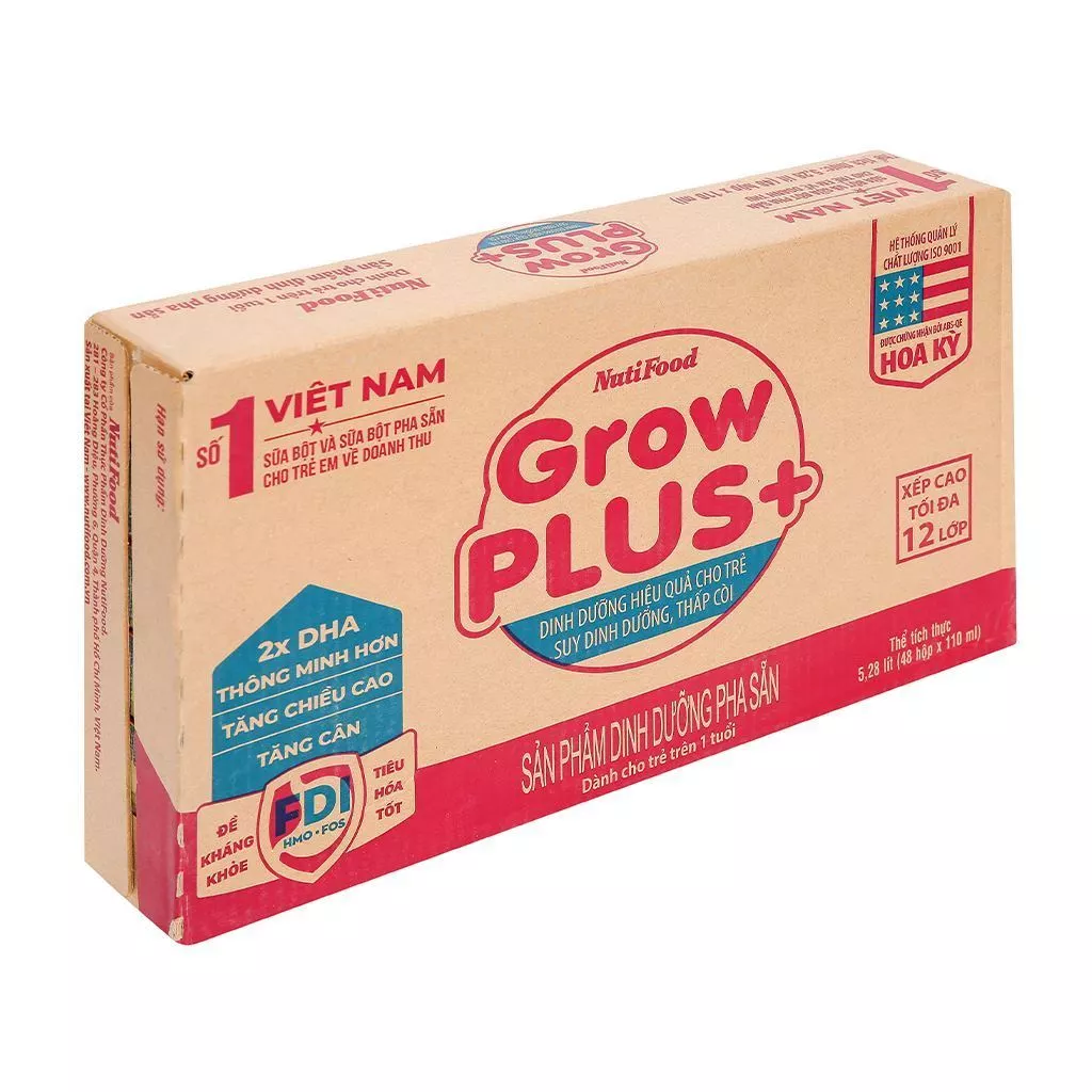 [Thùng 12 lốc] Sữa pha sẵn Nutifood GrowPLUS+ đỏ 110ml và 180ml (lốc 4 hộp)