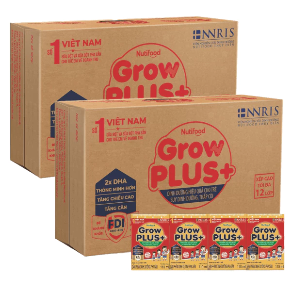 [Thùng 12 lốc] Sữa pha sẵn Nutifood GrowPLUS+ đỏ 110ml và 180ml (lốc 4 hộp)