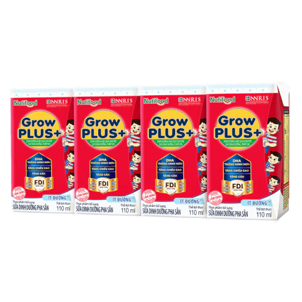 [Thùng 12 lốc] Sữa pha sẵn Nutifood GrowPLUS+ đỏ 110ml và 180ml (lốc 4 hộp)