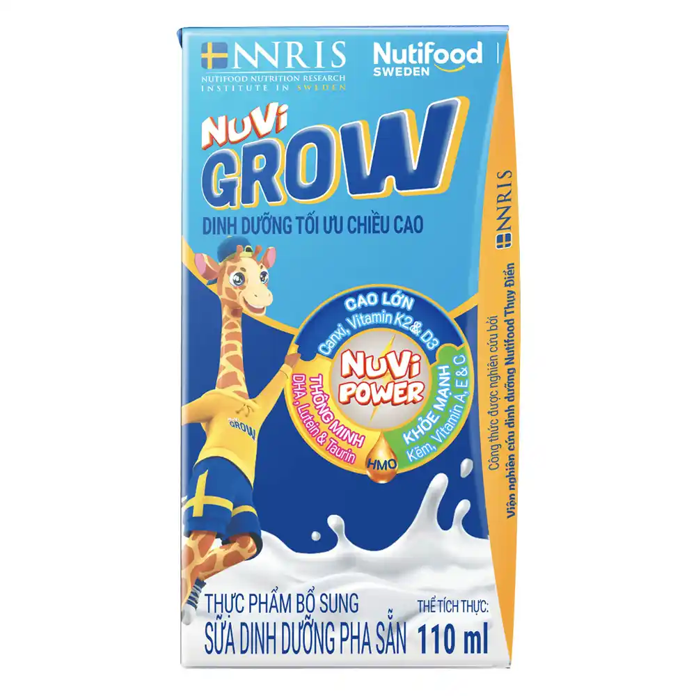 [Thùng 12 lốc] Sữa pha sẵn Nutifood NuVi Grow 110ml và 180ml (lốc 4 hộp)