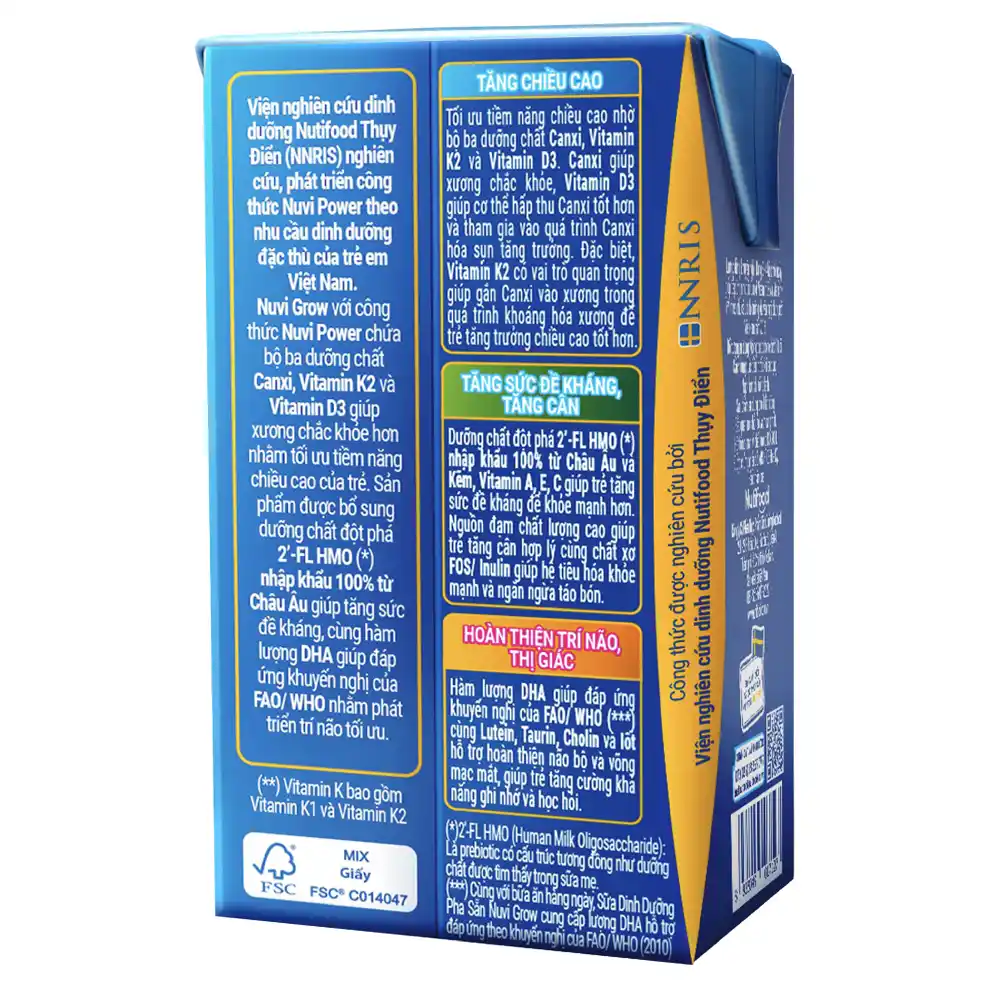 [Thùng 12 lốc] Sữa pha sẵn Nutifood NuVi Grow 110ml và 180ml (lốc 4 hộp)