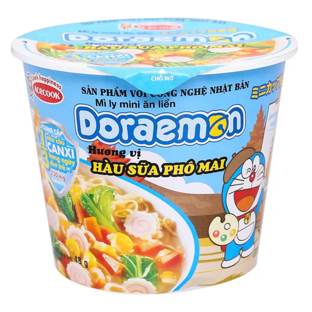Thùng 12 ly mì mini Doraemon hải sản chua ngọt/hàu sữa phô mai ly 48g/53g
