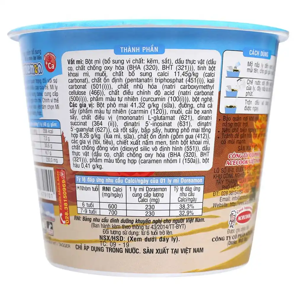 Thùng 12 ly mì mini Doraemon hải sản chua ngọt/hàu sữa phô mai ly 48g/53g