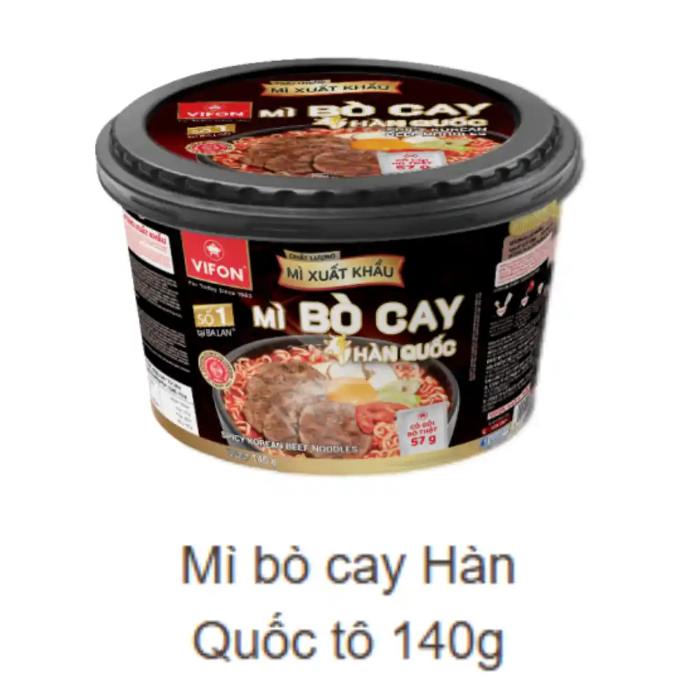 Thùng 12 tô mì bò cay Hàn Quốc Vifon tô 140g (chất lượng xuất khẩu)