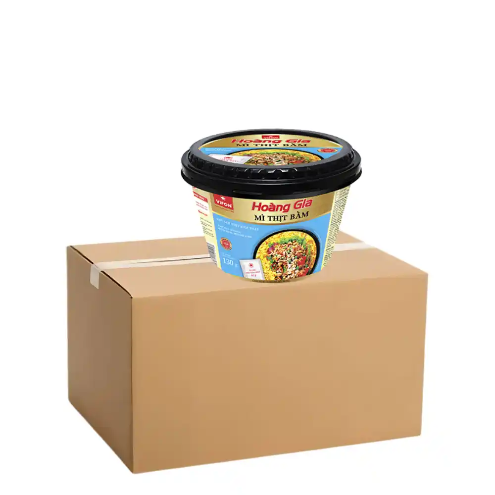 Thùng 12 tô mì kim chi thịt bò,tôm thịt, thịt bằm Vifon Hoàng Gia tô 130g