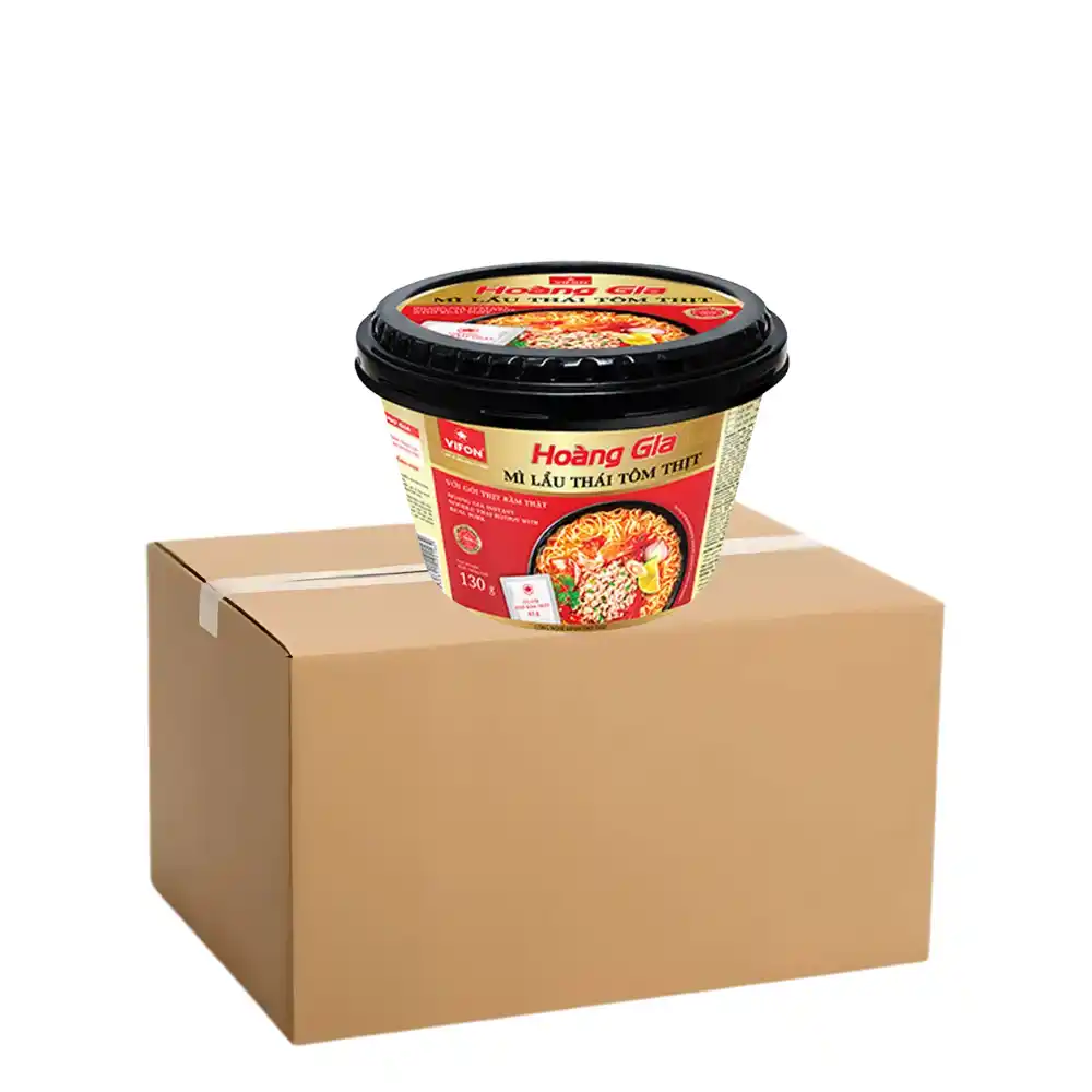 Thùng 12 tô mì kim chi thịt bò,tôm thịt, thịt bằm Vifon Hoàng Gia tô 130g